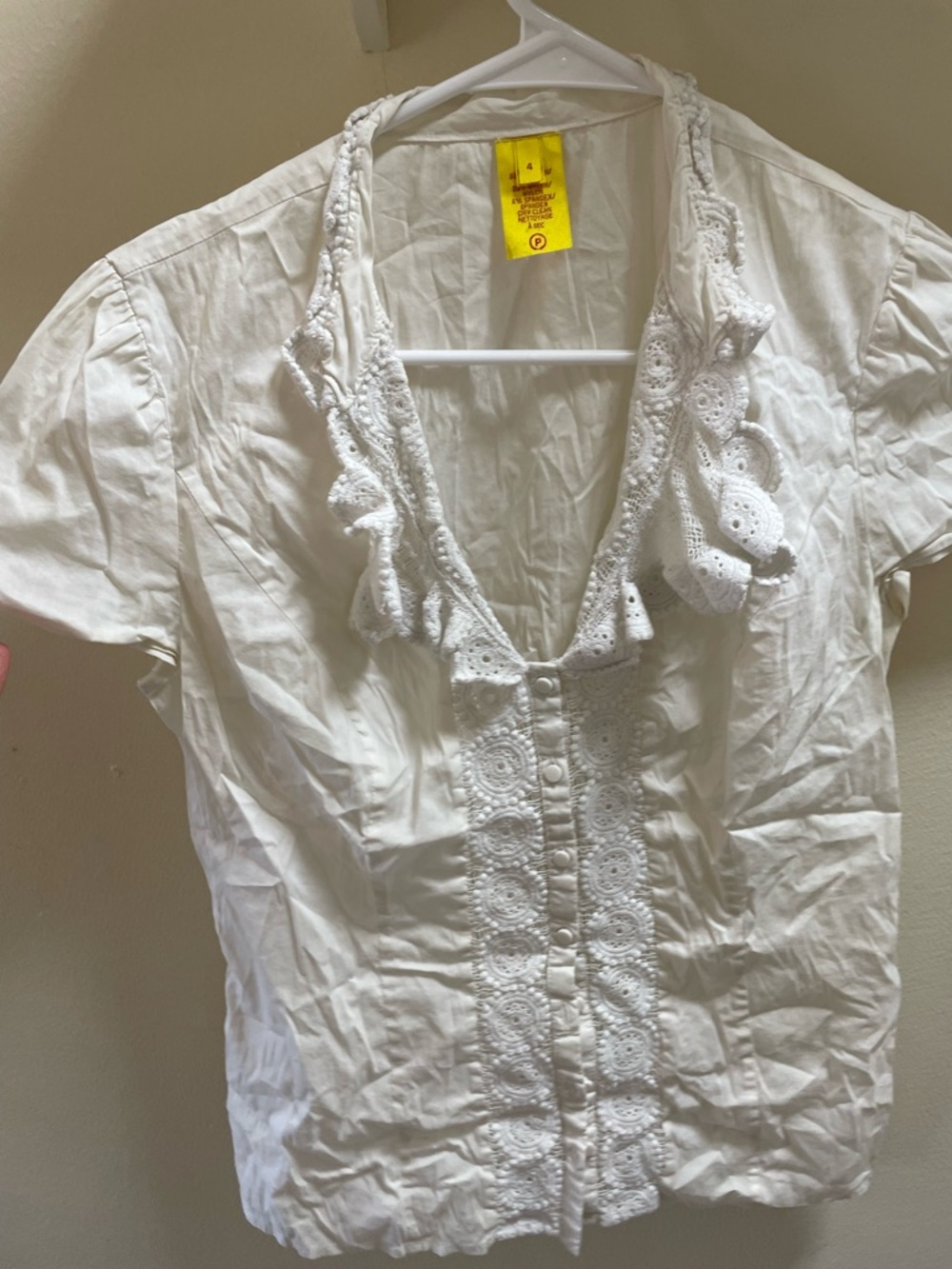 White Eyelet Ruffle Button-Front Blouse - Picture 7 of 7